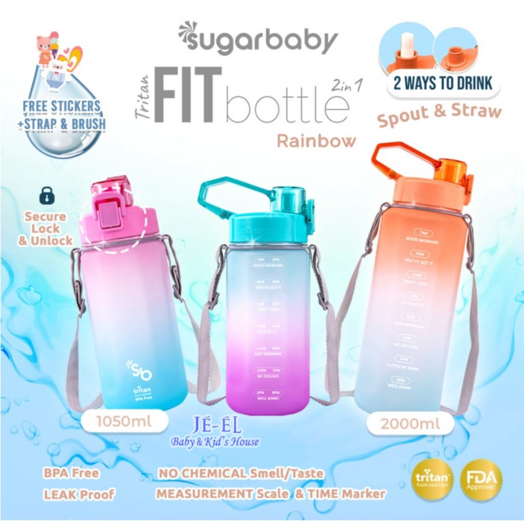 Sugar baby tritan fit botol 2 in 1 Rainbow 2000 ML / Botol Minum Sugar Baby