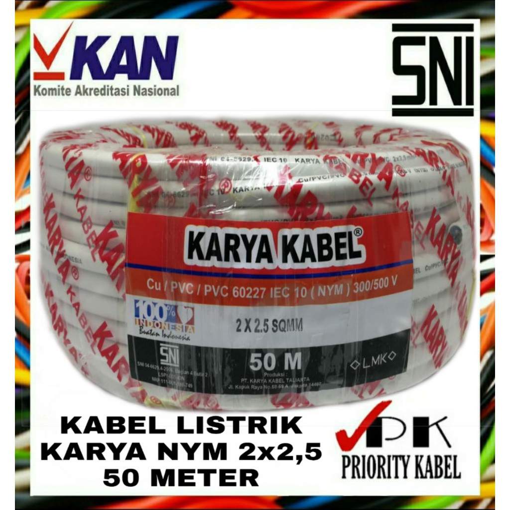 Kabel Listrik Kawat KARYA NYM 2x2,5 2x2.5 50m