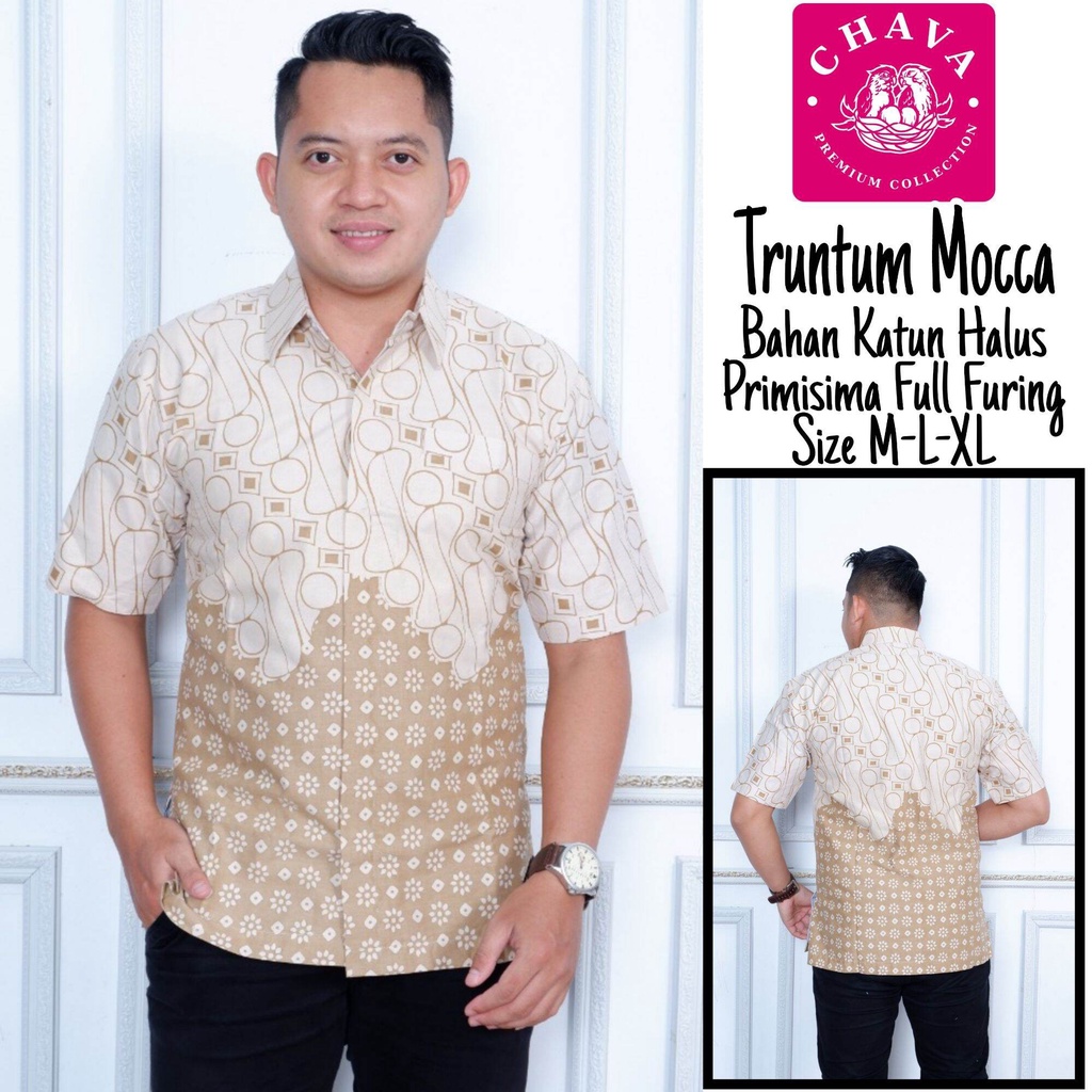 Kemeja batik pria Lengan panjang pendek warna mocca baju batik warna mocca terbaru full furing ori