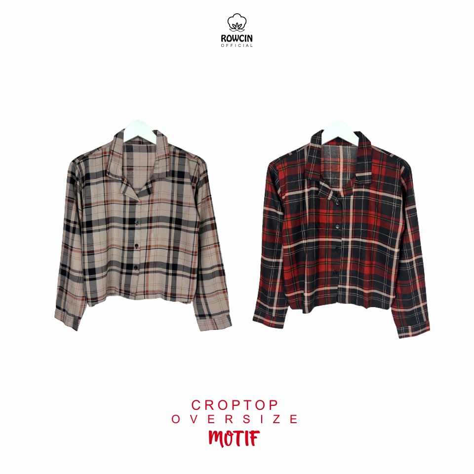 KEMEJA KOTAK-KOTAK WANITA CROPTOP OVERSIZE KOREAN STYLE CASUAL KATUN RAYON SHIRT ORGANIK MODE A