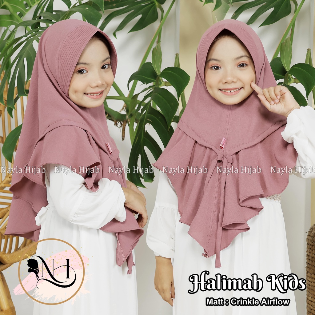 Kerudung Instan Anak Halimah Kids Crinkle Airflow Premium Jilbab Anak Airflow Anti Kusut Nayla Hija'b