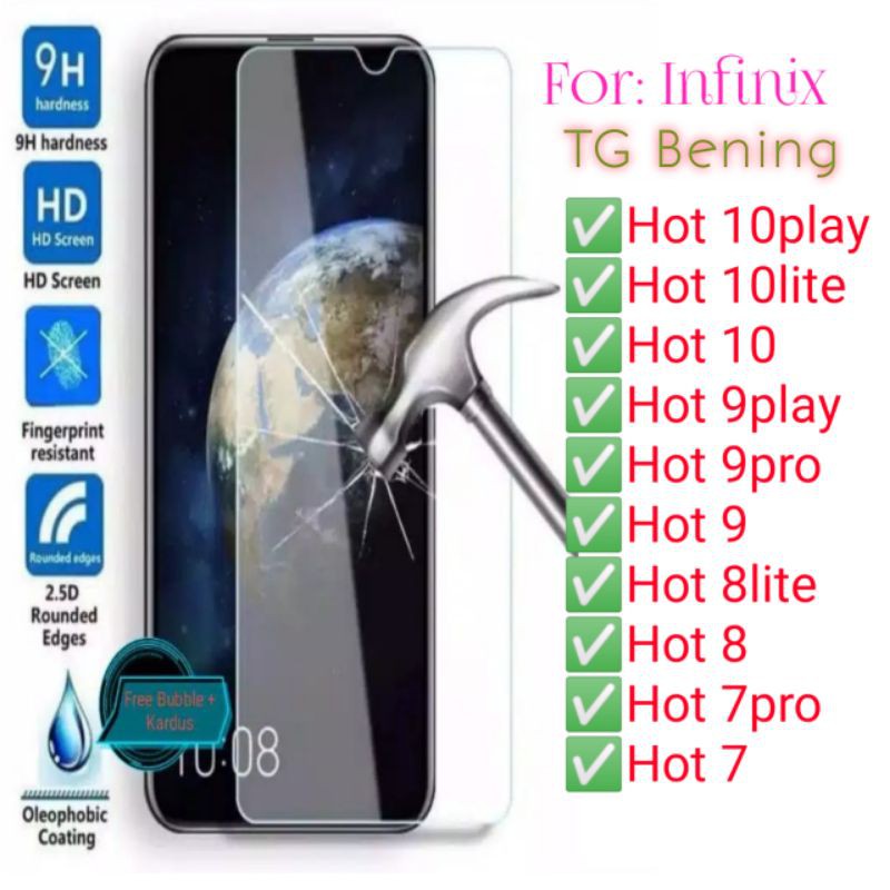 Infinix Hot 10 10lite 10play 9 9Play 9Pro 8 8lite 7 7pro Play pro Antigores Bening Tempered Glass TG