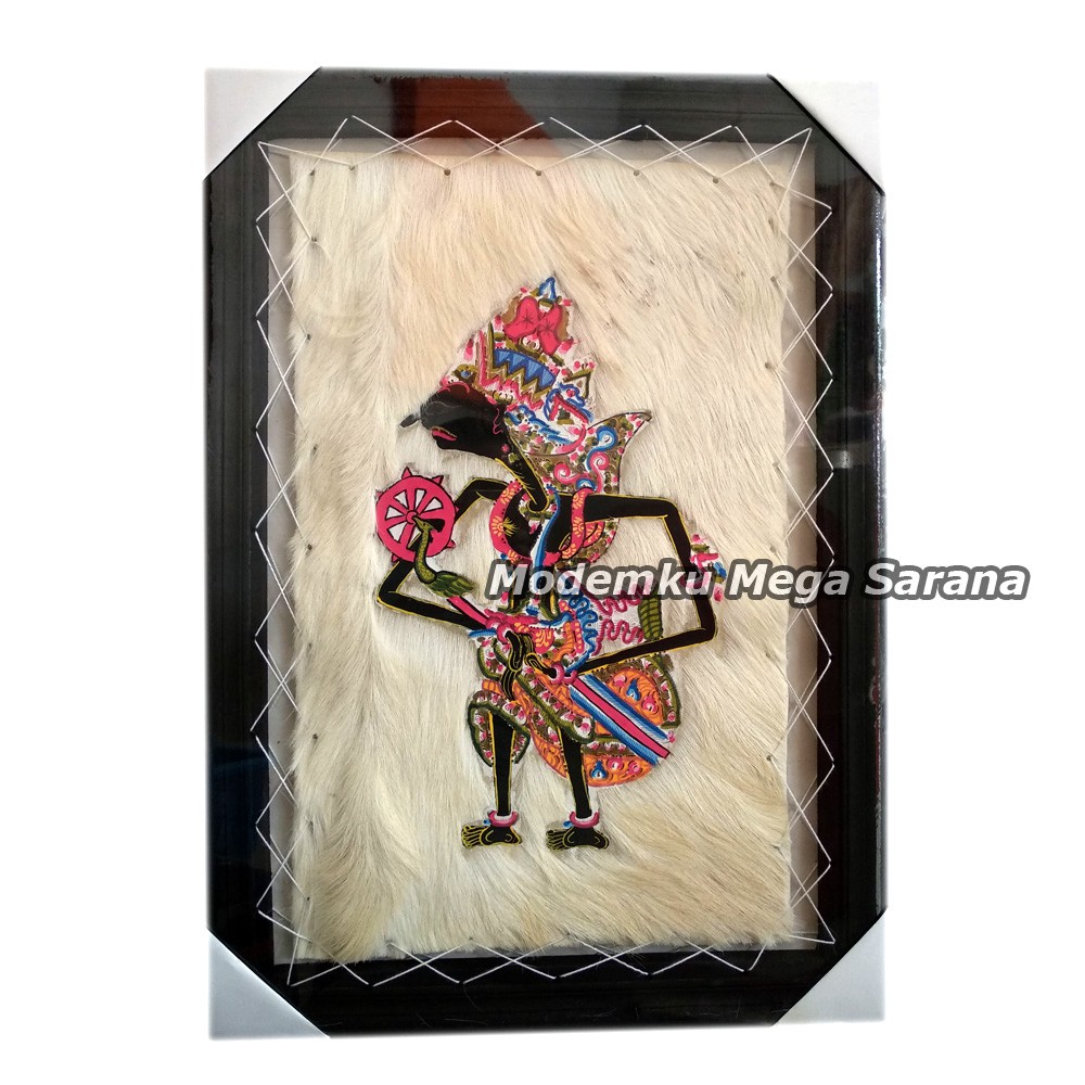 Lukisan Wayang Kulit Prabu Kresna Kulit Kambing - 70x50 Cm Bingkai Hitam