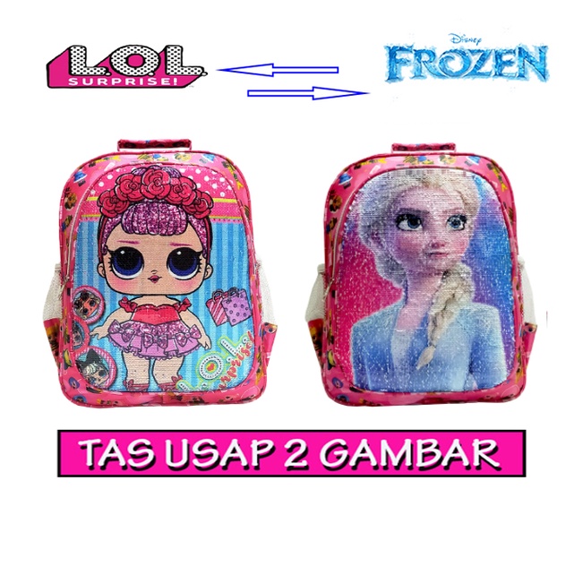 Tas ransel anak sekolah Sequin // usap 2 gambar karakter LOL UNICORN HELLO KITTY PONY FROZEN