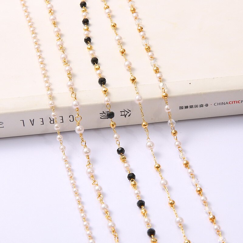 50CM/Piece 18K Gold Plated Copper Ball Pearl Beads Chain Necklace Connectors For Charms Base Tray DIY Jewelry Findings