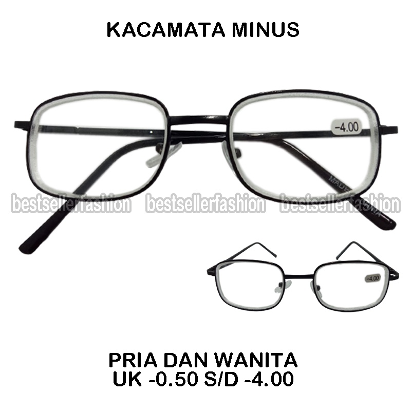 Kacamata Baca Minus Ukuran -0.50 s/d -400 Kacamata Baca Rabun Jauh Unisex Frame Kotak Hitam