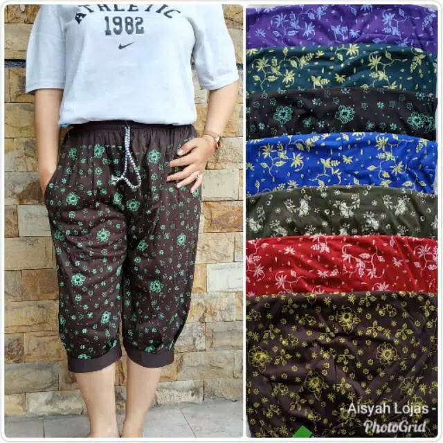  Celana  kolor Wanita  7 8 jumbo  Motif  Daun Jumbo  Bawah Ban 