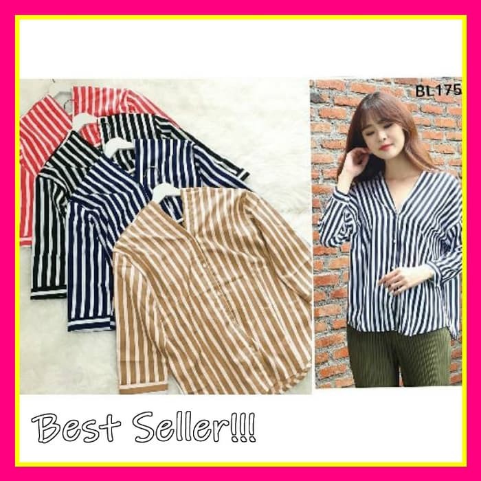 Kemeja Royal Moif Garis Garis2 Korea Wanita Cewek
