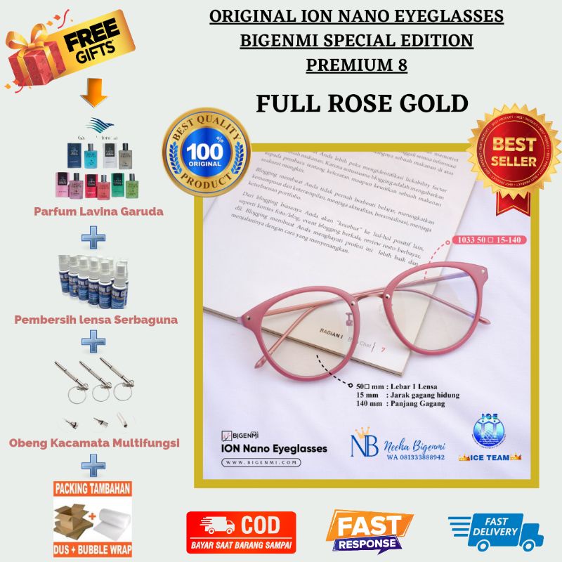 [TERLARIS] KACAMATA BIGENMI ION NANO PREMIUM 8 " FULL ROSE GOLD"