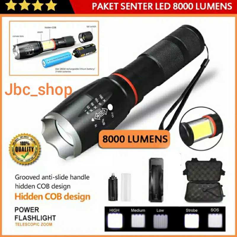 Senter LED XML T6 8000 lumens magnet COB flash