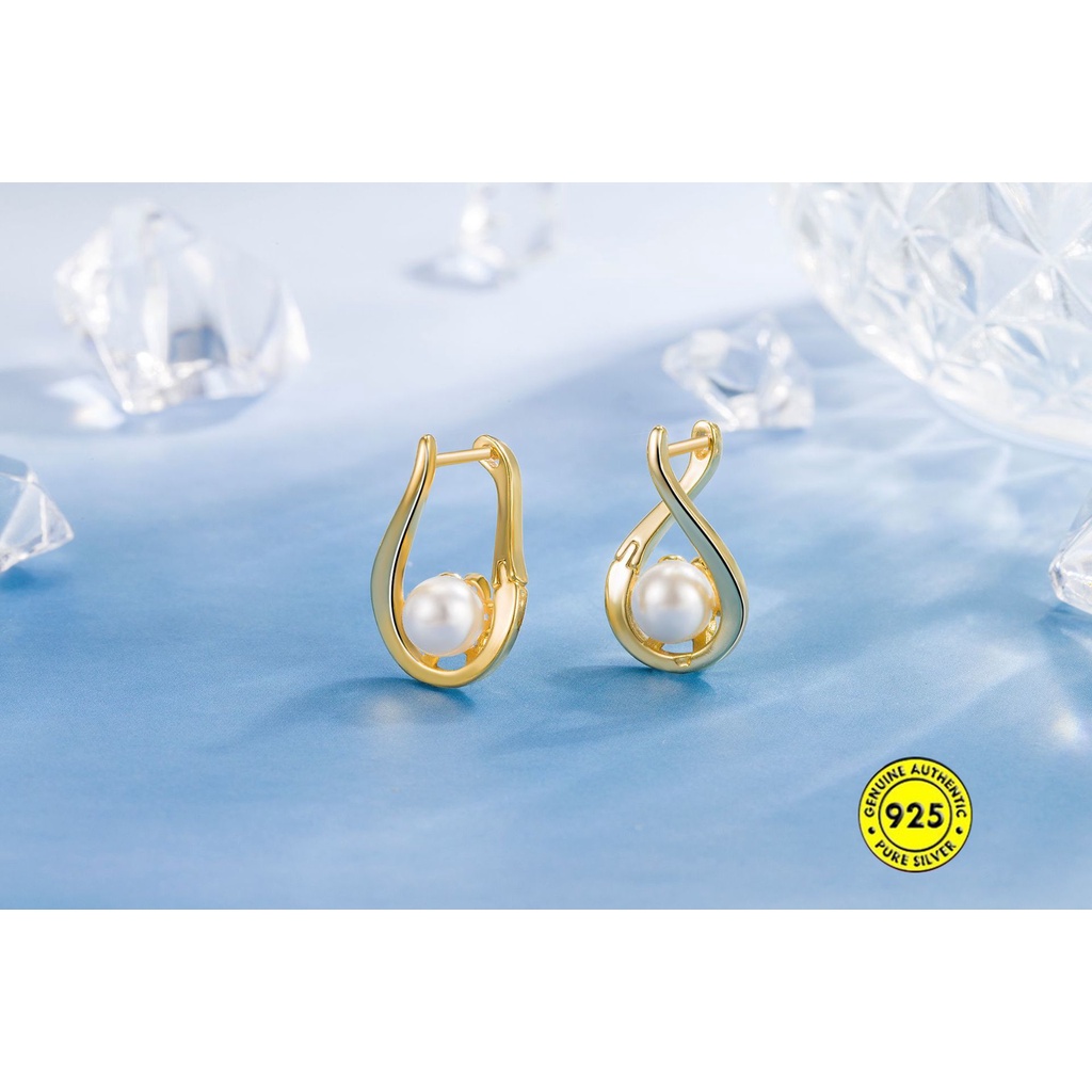 Anting Klip Sterling Silver Hias Mutiara Air Tawar Untuk Wanita