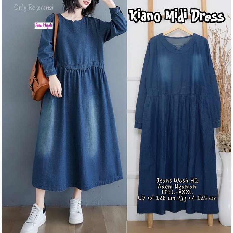 Dress Jeans Wanita Amora Kiano Midi Tunik Jumbo Bigsize Oversize XXXL LD 120
