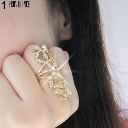 [Bayar Di Tempat]Shiny Rhinestone berongga Leaf Joint Armor Knuckle Ring