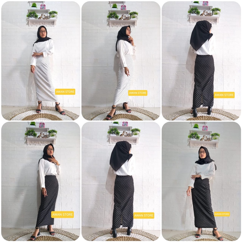 LANGSUNG KIRIM ROK SEPAN SCUBA POLKADOT PANJANG / ROK DINAS/ROK KERJA/ PENCIL SCRIT