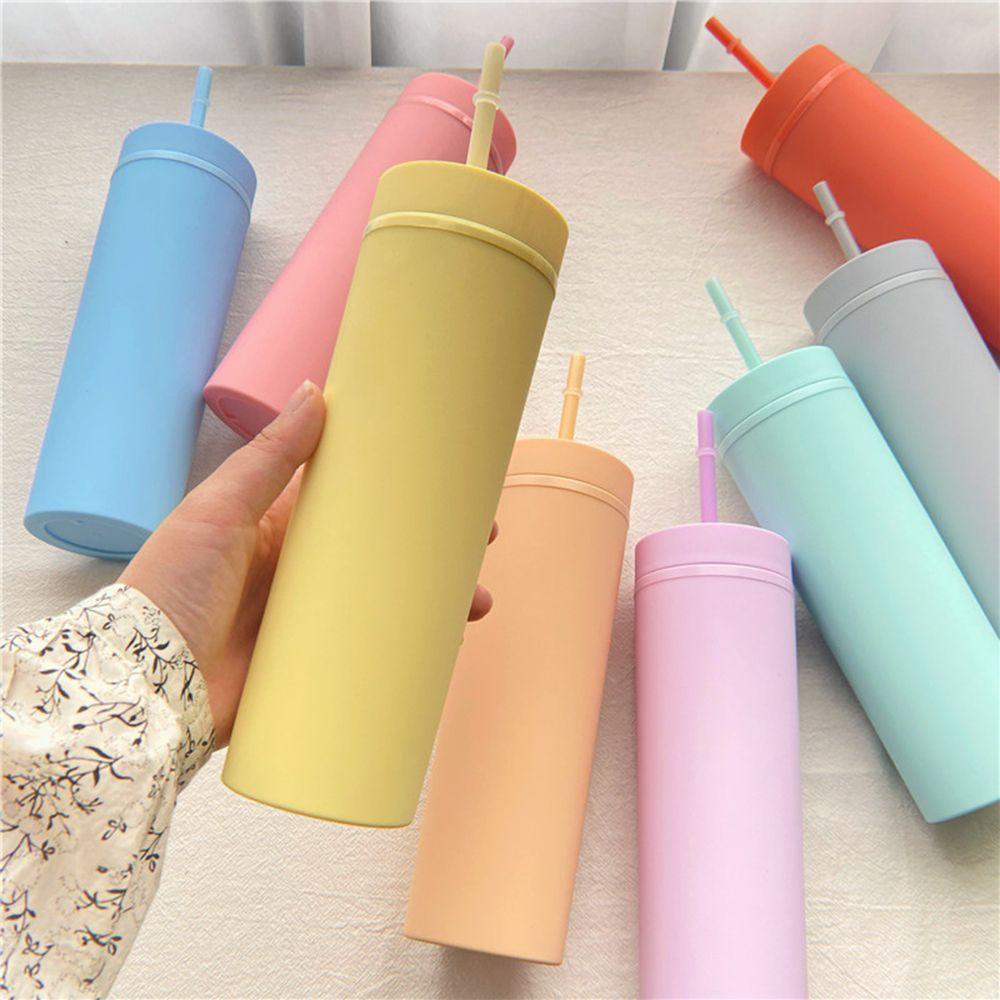 R-FLOWER Botol Air Minum Travel Gendong Dengan Tutup Pipet Suction Straw Cup