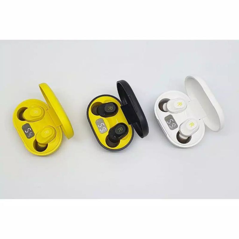 Realme Earphone Bluetooth Buds Plus Wireless LED Headset/ Headset Realme Bluetooth Kuning Hitam