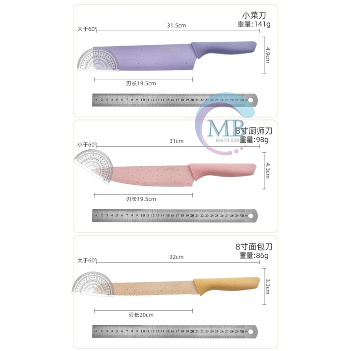 RT84 one Pisau knife Stainless anti lengket 1 Set isi 6 termurah Pisau set lengkap pelapis anti lengket warna pastel MB2926