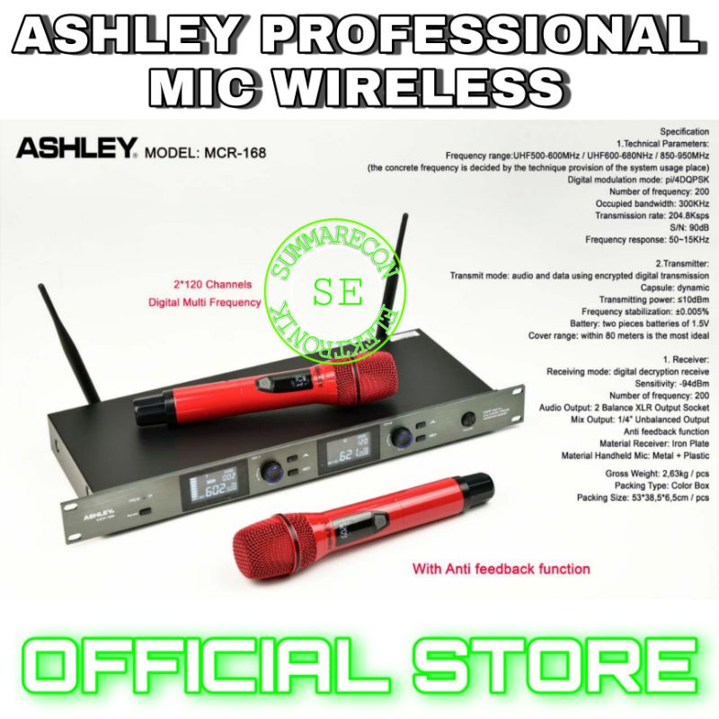 mic wireless original ashley mcr 168 mic karaoke