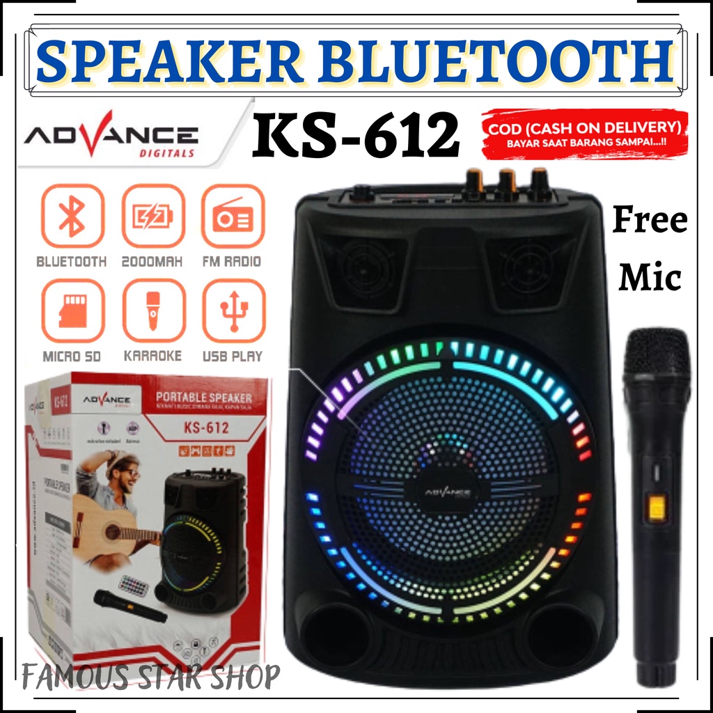 Speaker Bluetooth Advance KS-612 [ Free Mic Wireless ] | Speaker Aktif super bass Advance KS 612 | Speaker Bluetooth Super Bass Suara Mantap Bonus MIC WERELES | FMS