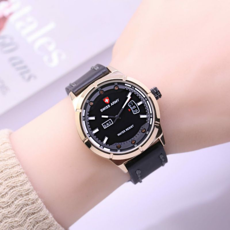 SWISS ARMI Jam Tangan Unisex Analog Leather Strap 36mm