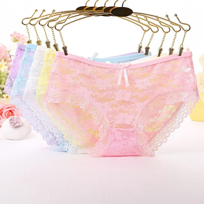 CD Wanita Celana Dalam Gstring wanita Sexy Lace Transparan Thong Lingerie C100 - Merah Muda Murah