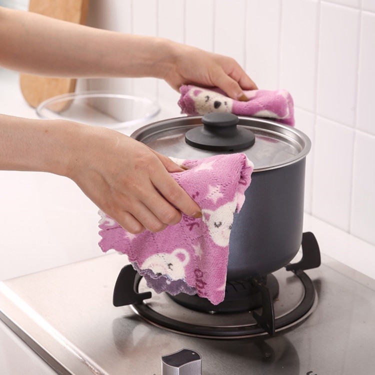 Kain Lap Cuci Piring Anti Minyak Dapur Ajaib Handuk Kecil Hand Towel Serbaguna 1029 Motif 25x25 Cm Dish Towel Coral Fleece