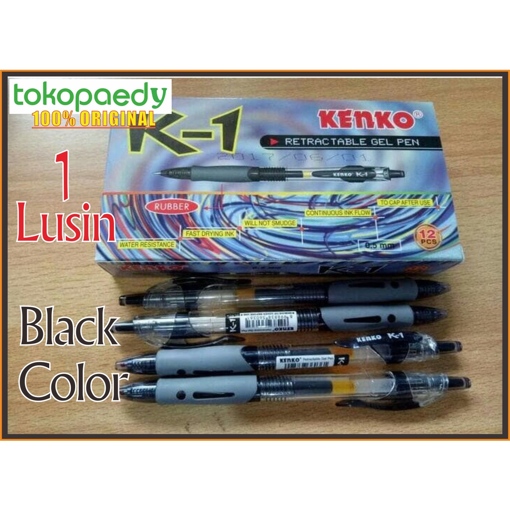 

[PERLUSIN] KENKO Retractable Gel Pen K-1 Black 0,5mm 1box(12pcs) -HITAM /BLACK