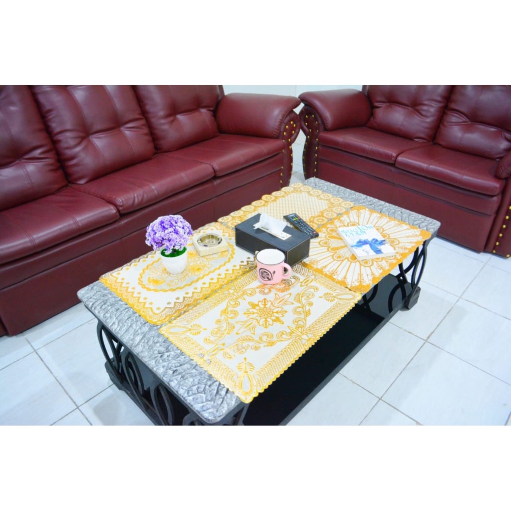 Taplak Meja Tamu Gold Silver Kotak Dan Oval Souvenir Pernikahan Table Mat Ukiran 40 x 55 cm