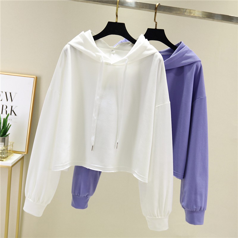 Sweater Kaos Wanita Model  Crop  top  Lengan  Panjang  Dengan 