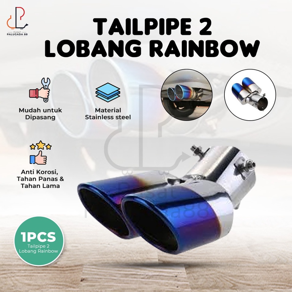 Tailpipe 2 Lobang Rainbow Pelangi Racing Ujung Kenalpot Universal Muffler Cutter Extention Extension Knalpot Tip Burn Tail Pipe Sambungan