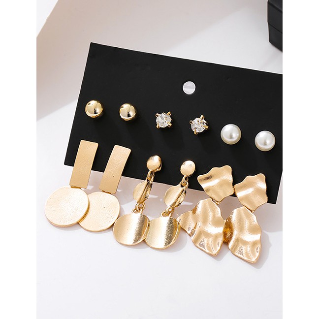 LRC Anting Set Fashion Gold Metal Disc Irregular Geometric Earrings Set Of 6 F76186