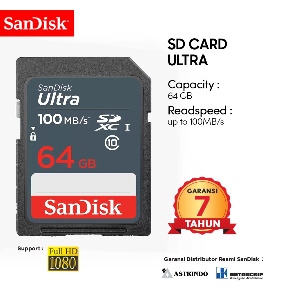 SD Card SanDisk Ultra SDXC UHS-I 64GB Class 10 up to 100MBps Original