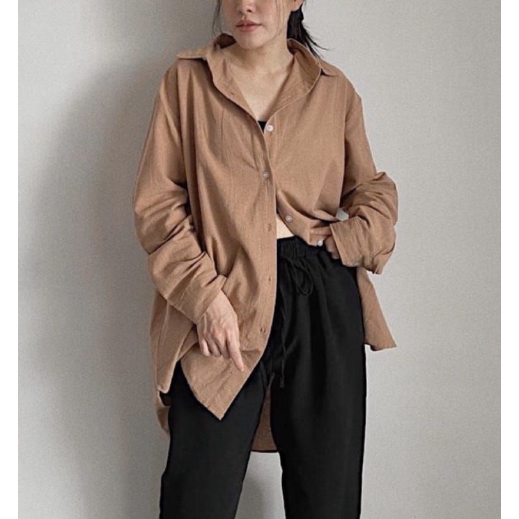 KEMEJA OVERSIZE LINEN WANITA - Linen shirt -Atasan Wanita lengan Panjang 990