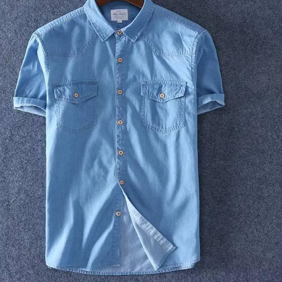 BERKUALITAS TERMURAH GROSIR TAPI SATUAN|| ♸ª KEMEJA JEANS PRIA LENGAN PENDEK KANTONG KIRI KANAN