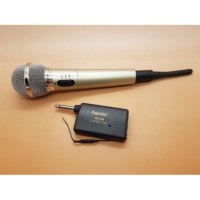 Microphone Single Wireless HOMIC HM-298 ( MIC bahan METAL ) suara mantap