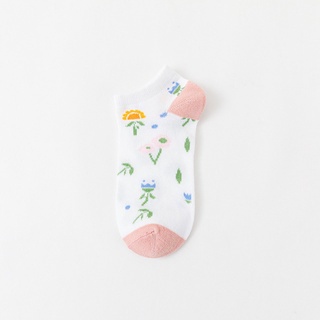 SF - Kaos Kaki Ankle Cute Kaos Kaki Pendek Polos dan Motif Semata Kaki Import Murah Motif Polos-FLOWER PARK