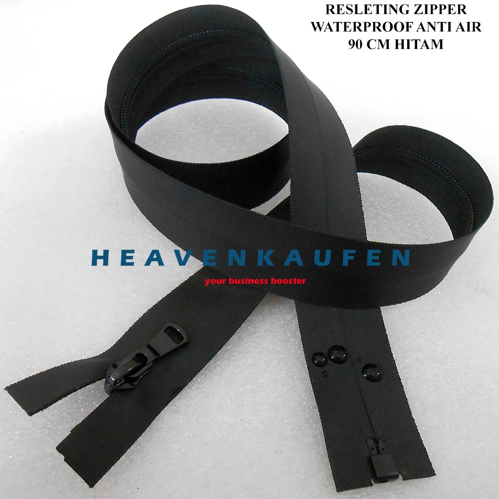 Resleting Zipper Anti Air Waterproof 90 cm - 36 inch Hitam Open End Buka Lepas Untuk Resleting Jaket APD Jas Hujan Dll