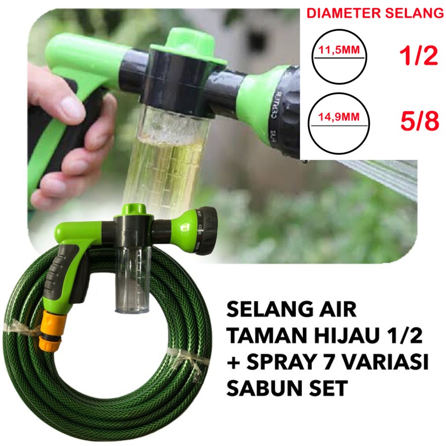 SELANG AIR TAMAN HIJAU 1/2 + SPRAY 7 VARIASI SABUN SET