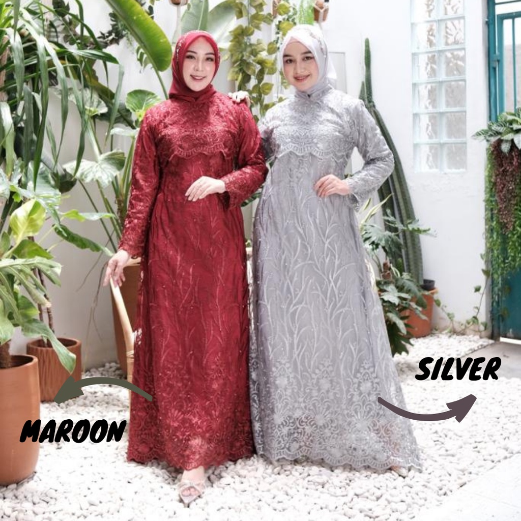 GAMIS WANITA / DRESS MUSLIM / ABAYA HARI RAYA/ TULLE / TILLE RAMPEL FULL FURING MOCCA DAN ANEKA PILIHAN WARNA