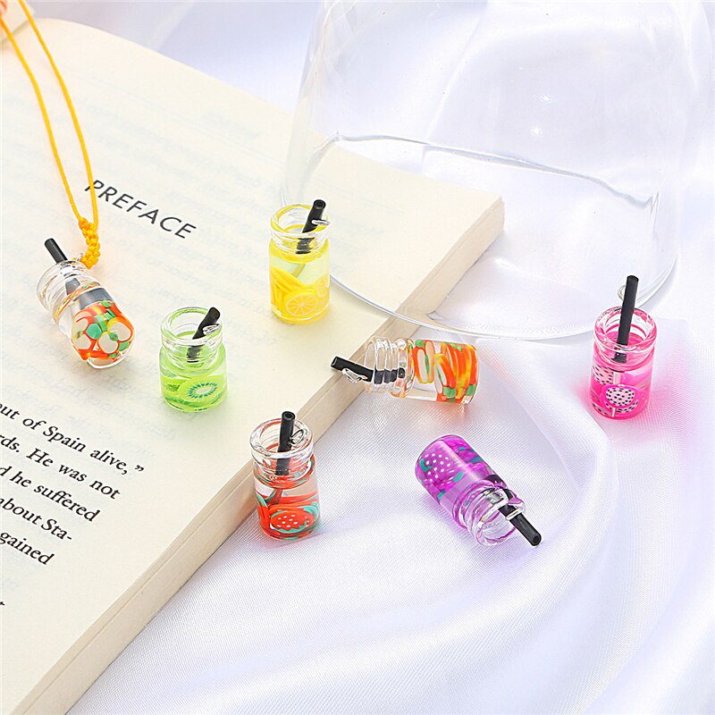 Charms Bubble Tea Fruit Juice Cup Bottle Pendant for Jewelry DIY Earrings Necklace Key Chain Making 18x10mm 6Pcs