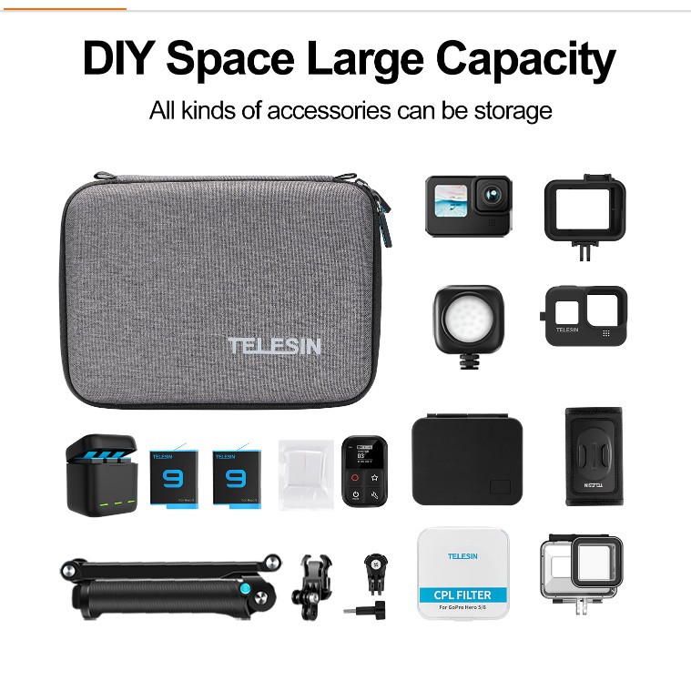 Telesin Medium/Large size Protective EVA Carrying Case Gopro Hero 10 / 9 / 8