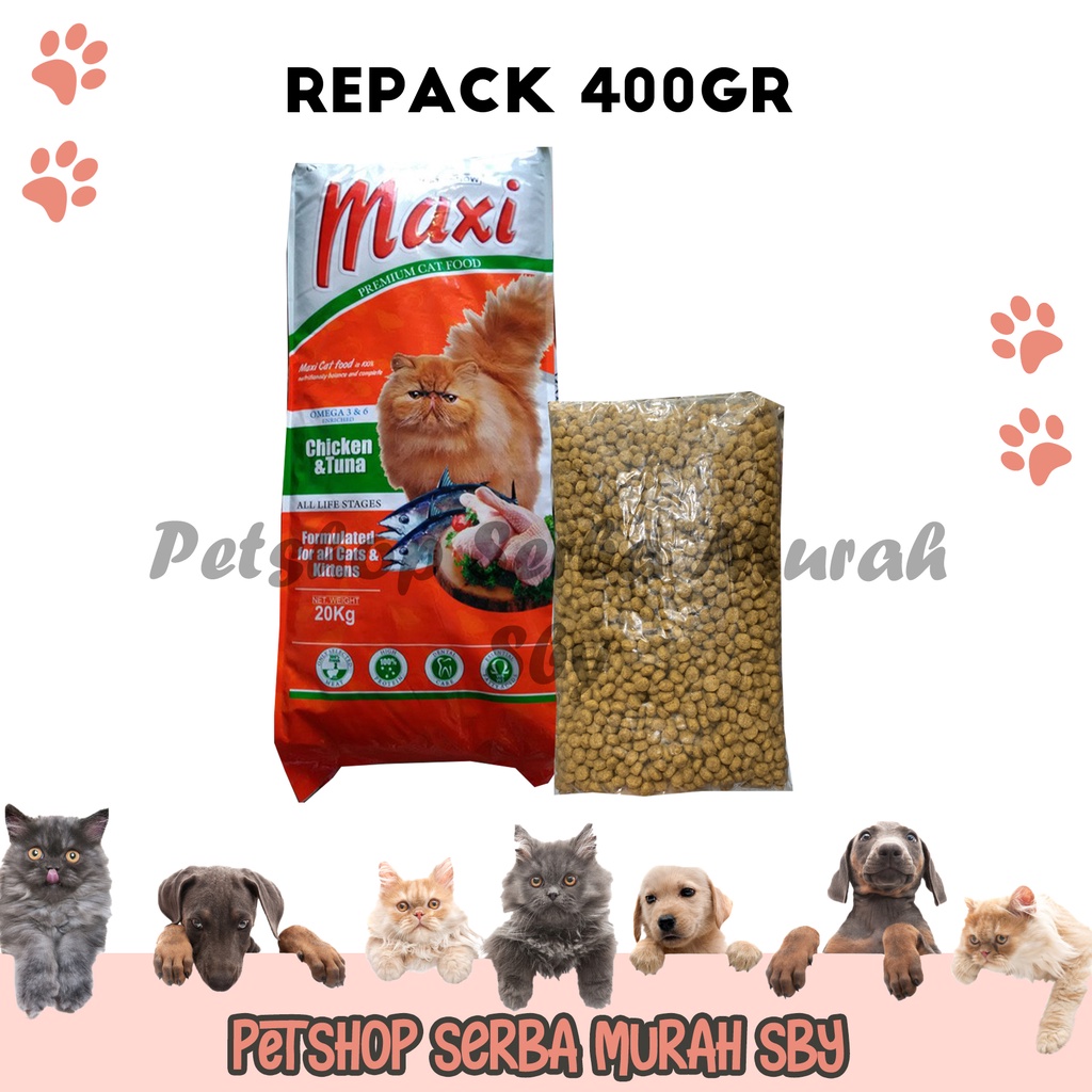 Maxi Chicken Tuna Adult and Kitten Repack 400gr - Makanan Kering Kucing Rasa Ayam dan Tuna - Cat Dry Food