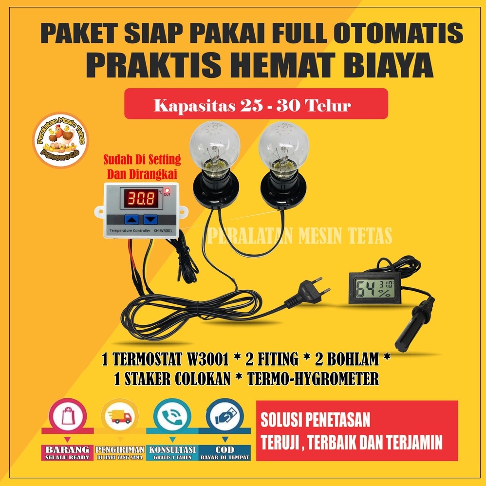 Paket Siap Pakai Termostat W3001 Kap.25 Sampai 30 Butir Mesin Tetas Full Otomatis Penetas Otomatis