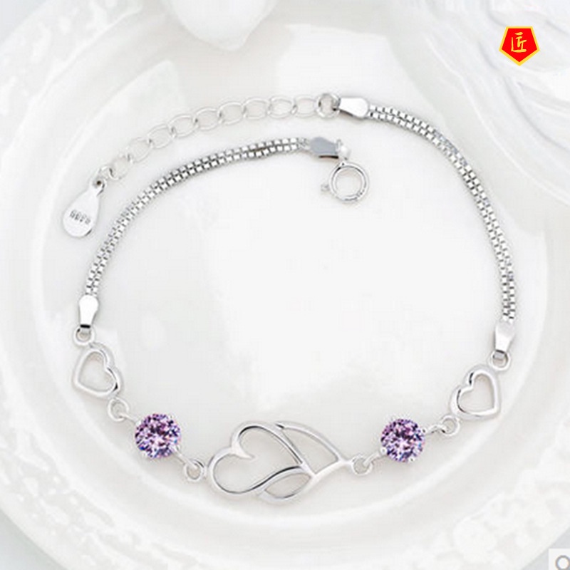 [Ready Stock]Exquisite Elegant 925 Silver Amethyst Bracelet