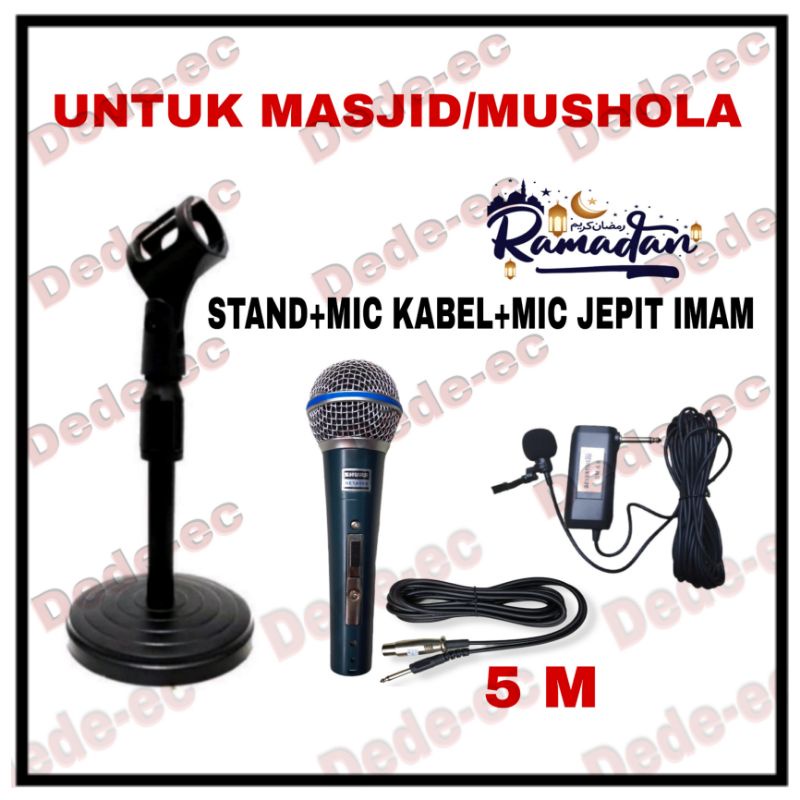 Microphone+Mic jepit kancing imam+stand mic untuk masjid/mushola