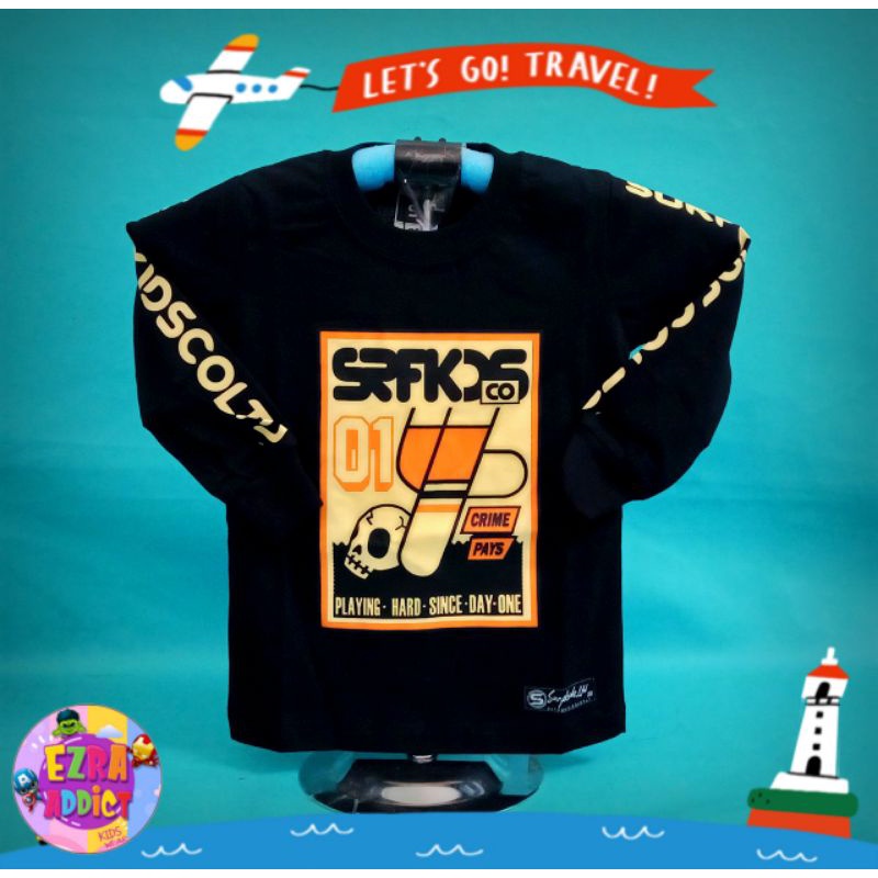 ORIGINAL Surfkids - Umur 1 2 3 4 5 6 7 8 tahun - Baju Distro Anak - Surfkids Hitam - Kaos Distro Ana