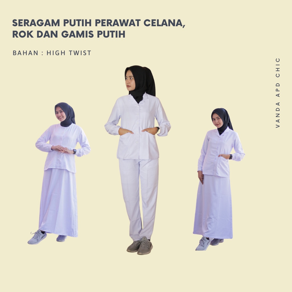 Seragam putih dokter/perawat/tenaga medis/atasan/rok/celana/gamis