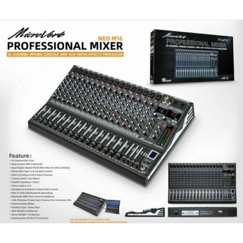 mixer audio microverb neo m16 16ch