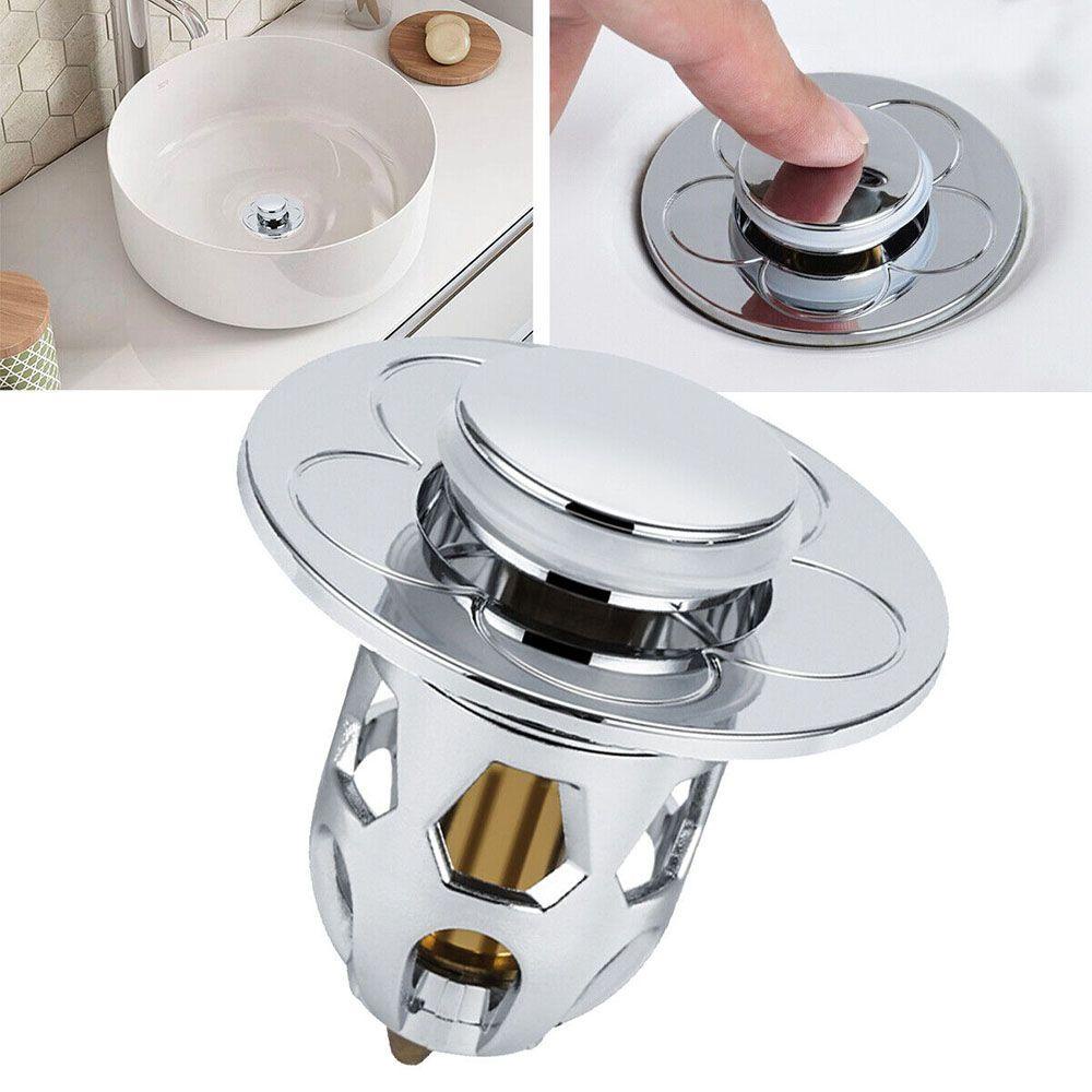 Top Baskom Spring Core Drain Filter Stainless Steel Sumbat Mandi Shower Wastafel Saringan Cuci Baskom Plug Pop-Up Bounce Core