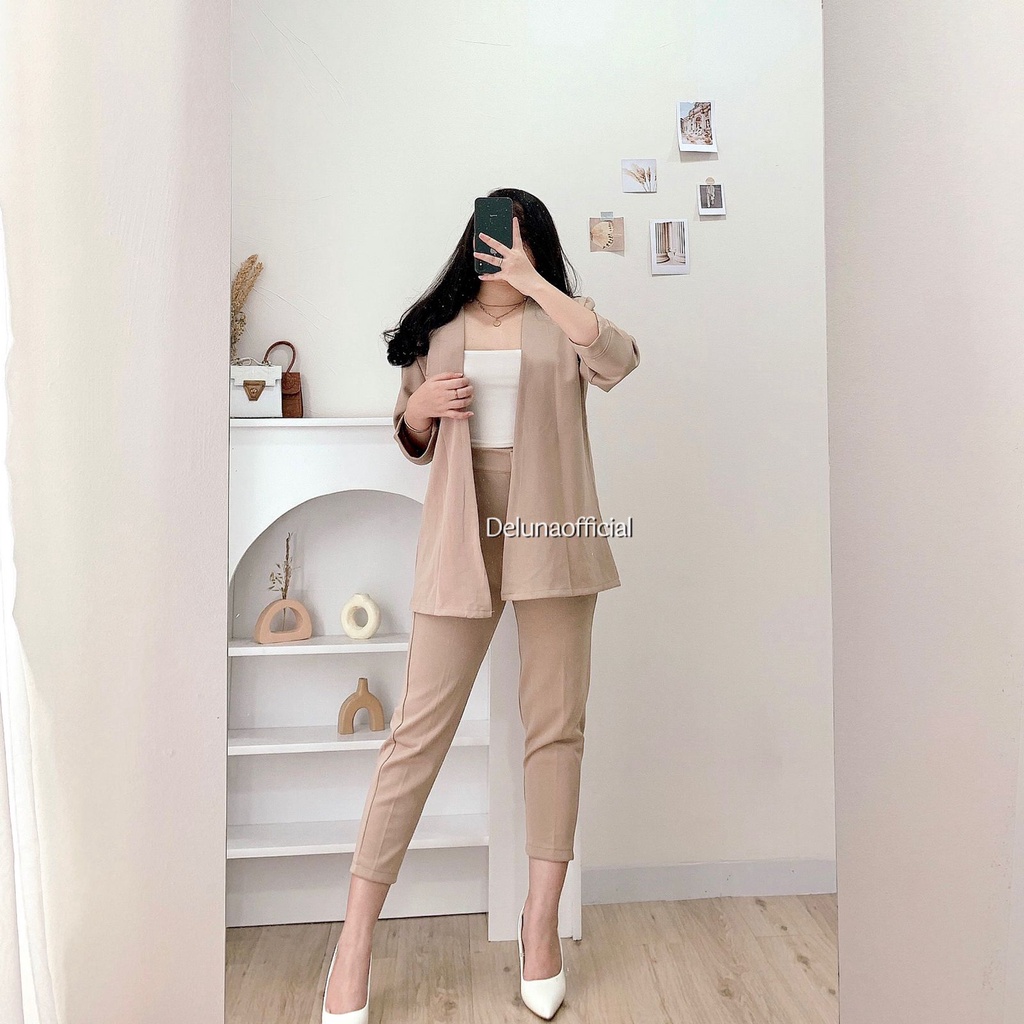 Aurora Set Blazer 2in1 Scuba Premium Tebal-Beige